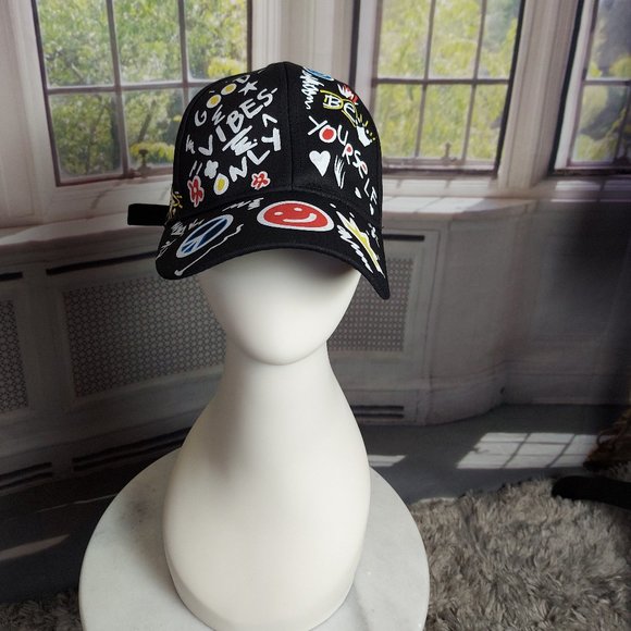 NEW "GOOD VIBES" ADJUSTABLE BASEBALL CAP (BLACK/MULTI) / ***2 CAPS FOR $25*** - Picture 6 of 10